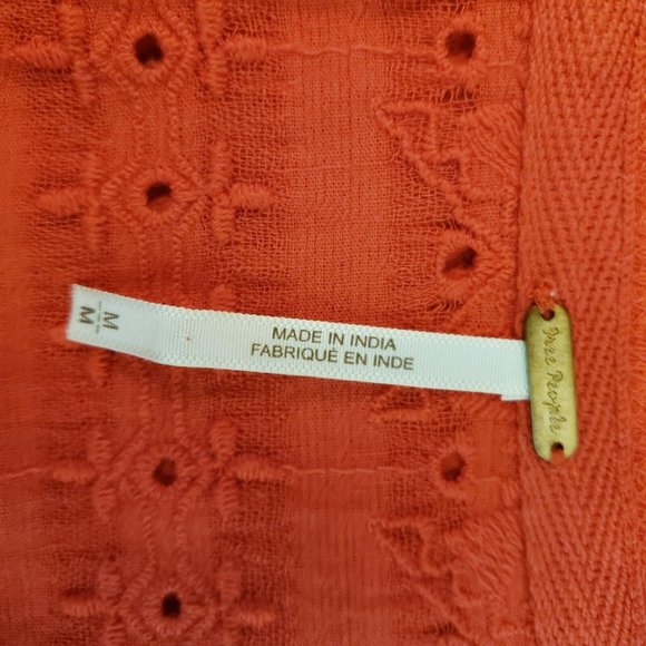 Free People Womens M Top Red Flared Sleeve Eyelet Embroidered V-Neck Blouse - Picture 9 of 12